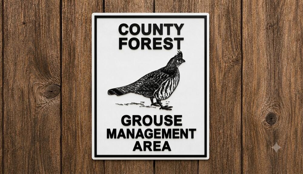 Wisconsin DNR County Forest Grouse Management Sign Bird Hunting Conservation